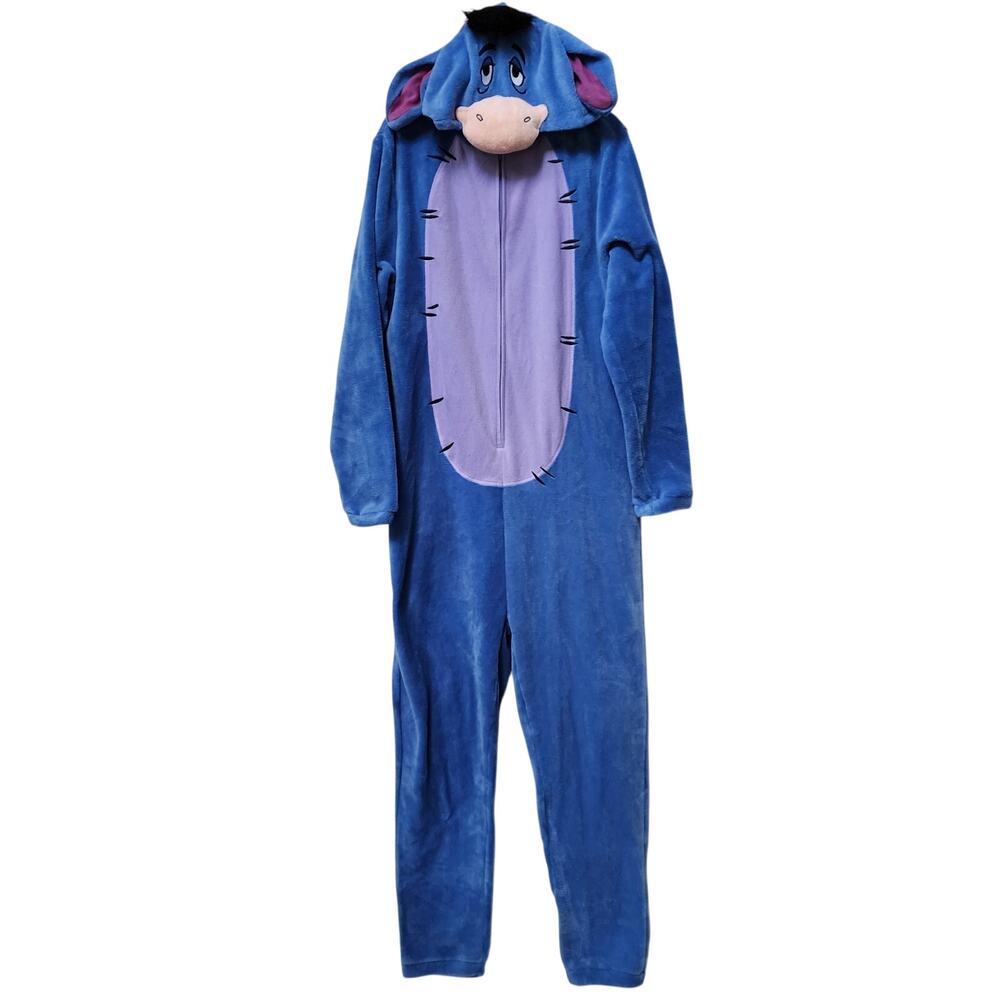 Disney Eeyore Adult Hooded Fleece Jumpsuit Costume Pajamas Size XL